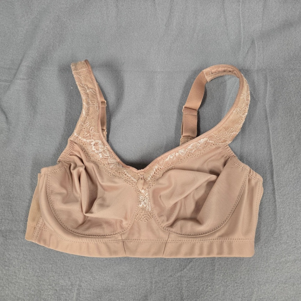 Glamorise 1007 MagicLift Full Figure Support Bra Tan Lace‎ Trim 36B Womens